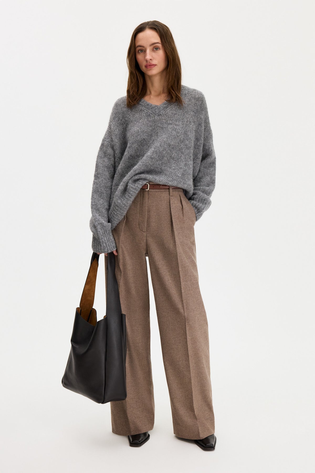 Hairy Alpaca V-neck Sweater Grey Melange