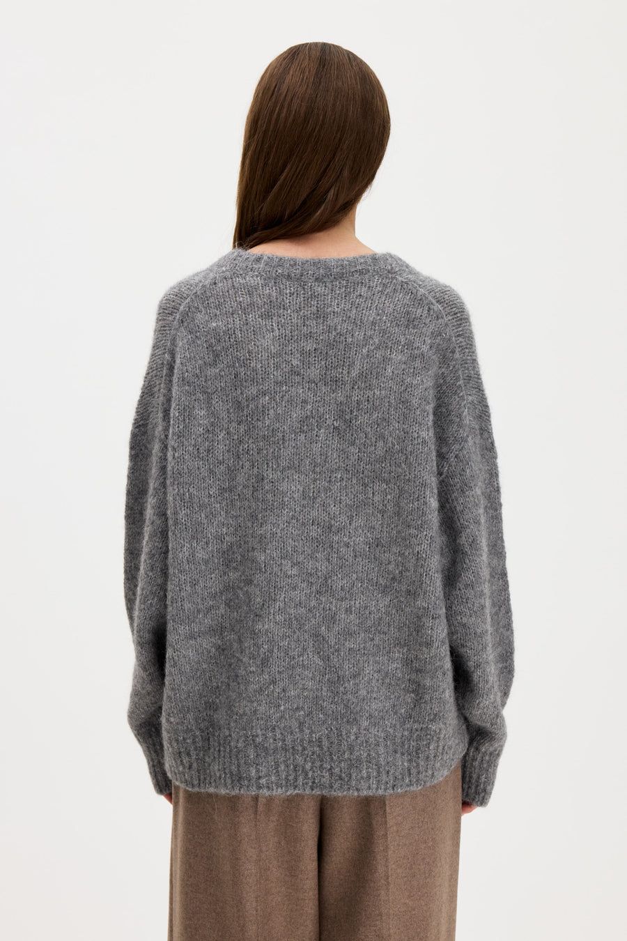 Hairy Alpaca V-neck Sweater Grey Melange
