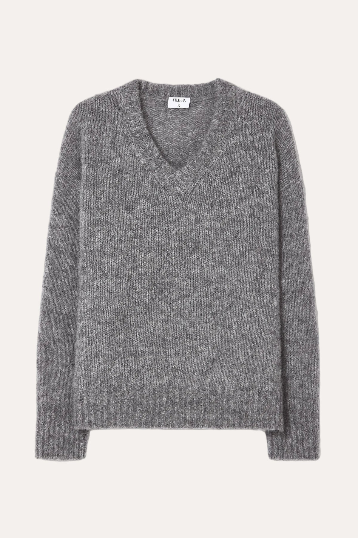 Hairy Alpaca V-neck Sweater Grey Melange