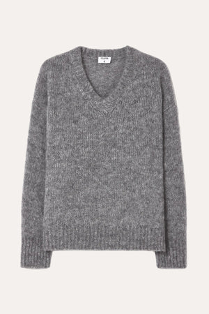 Hairy Alpaca V-neck Sweater Grey Melange
