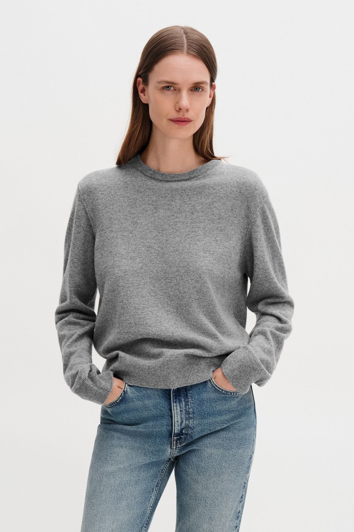 Soft Wool Crewneck Sweater Grey Melange