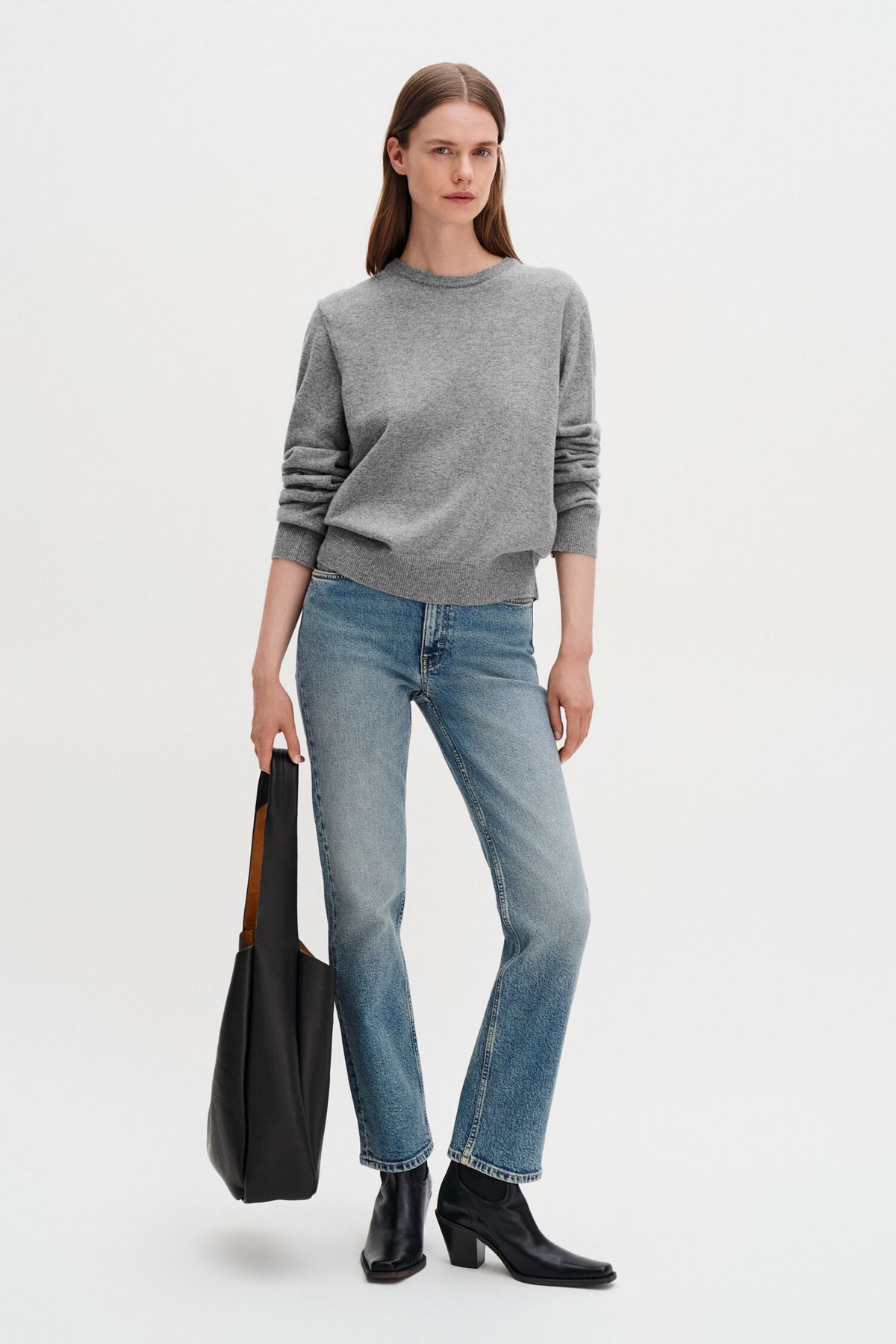 Soft Wool Crewneck Sweater Grey Melange