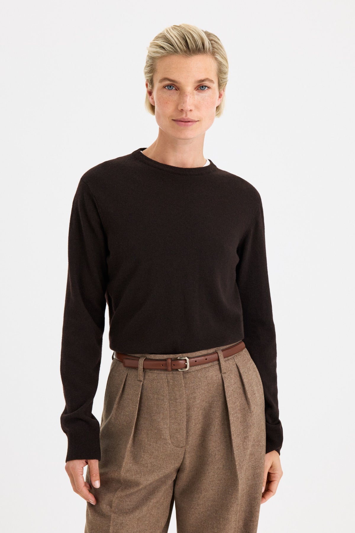 Soft Wool Crewneck Sweater Dark Chocolate
