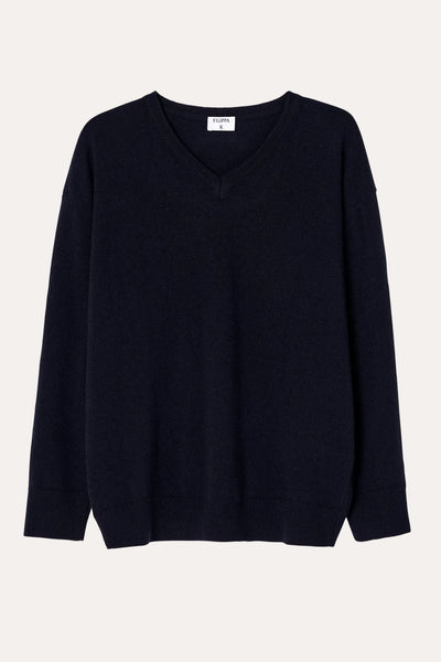 Soft Wool V-Neck Sweater Navy – packshot