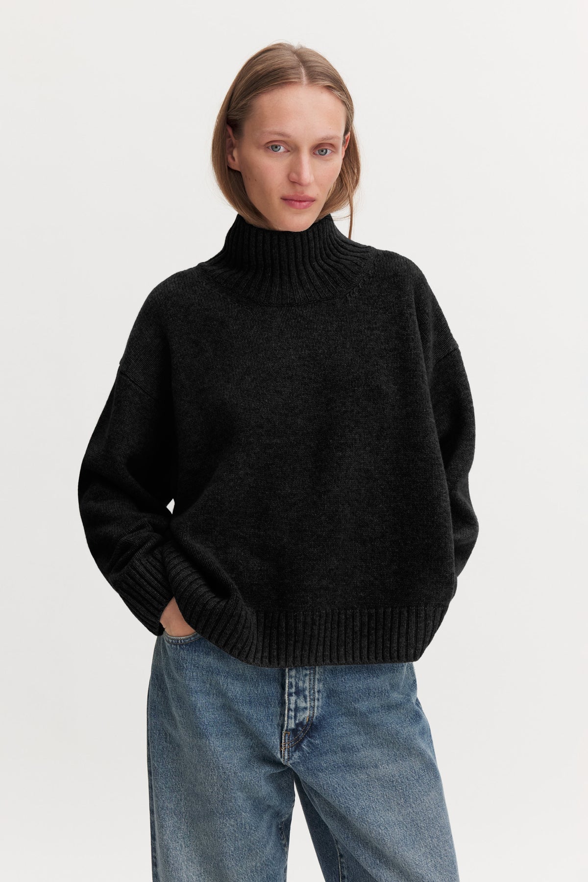 Wool cashmere turtleneck sweat - Black