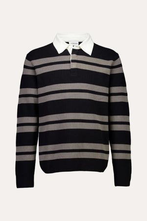 Knit Striped L/S Rugby Shirt Black
