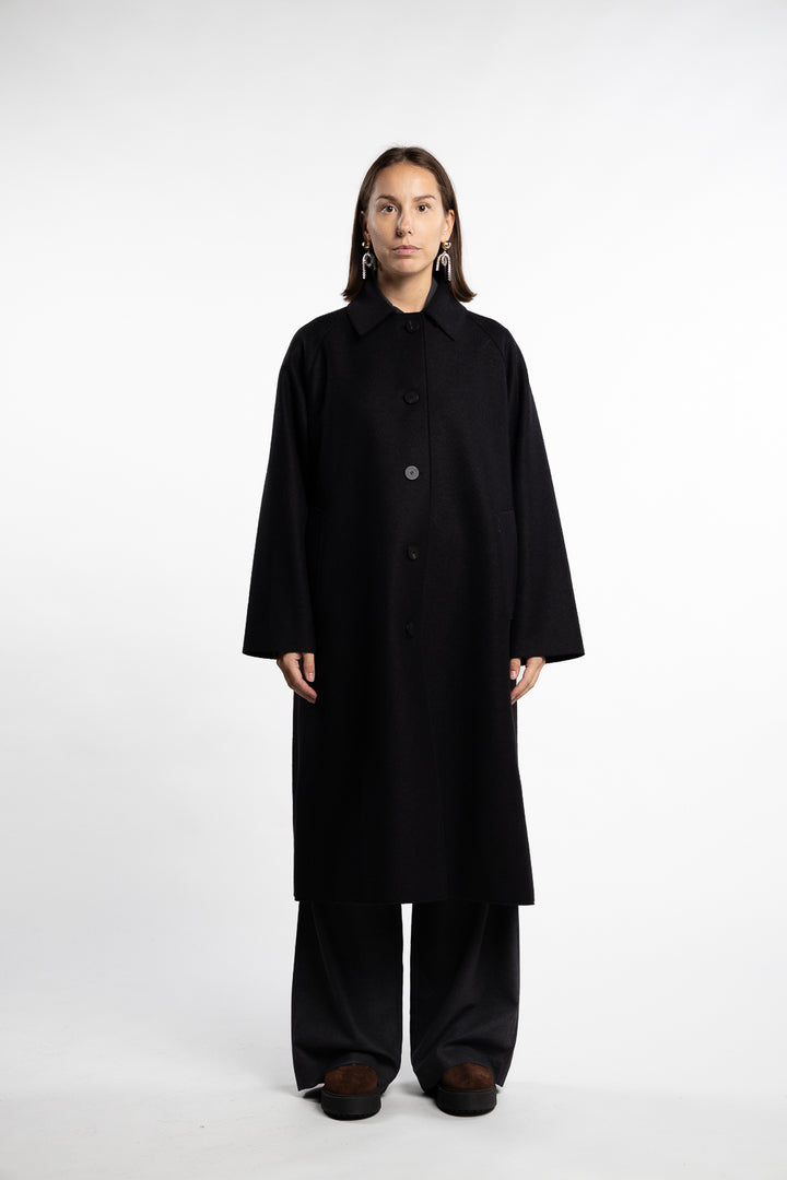 Women Balmacaan Pressed Wool- Black