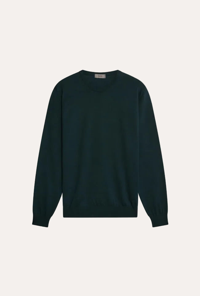 Crew Neck Merino Wool Sweater Dark Green – frontvisning