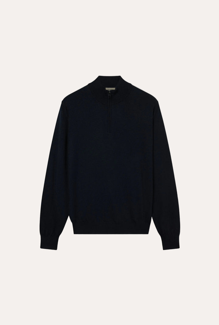 Merino Wool Half Zip Navy – frontvisning