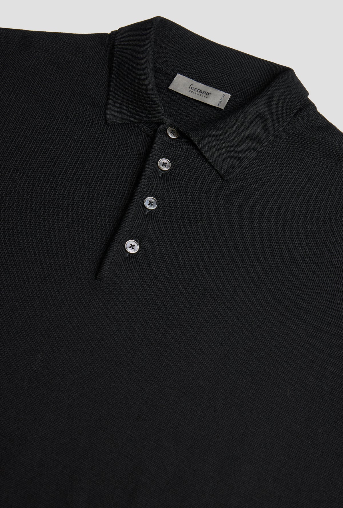 Merino Wool Polo Button Blue – bakvisning