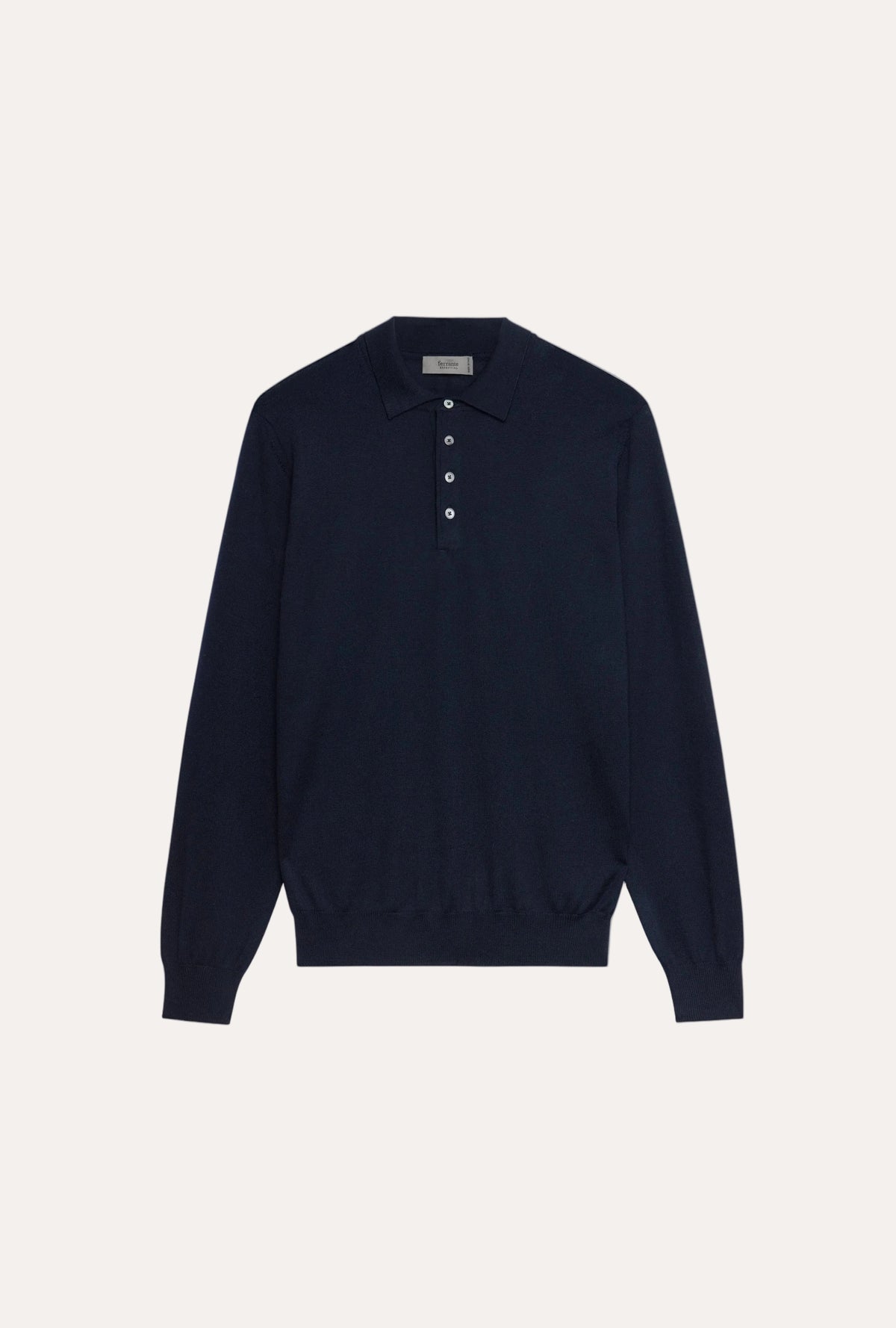 Merino Wool Polo Button Navy – frontvisning
