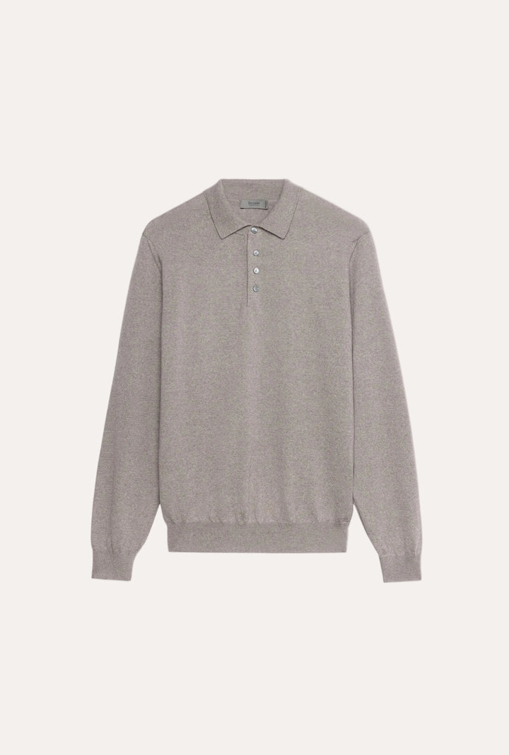 Merino Wool Polo Button Light Brown – frontvisning