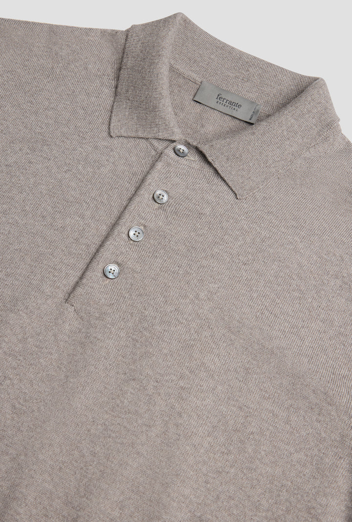 Merino Wool Polo Button Light Brown – bakvisning