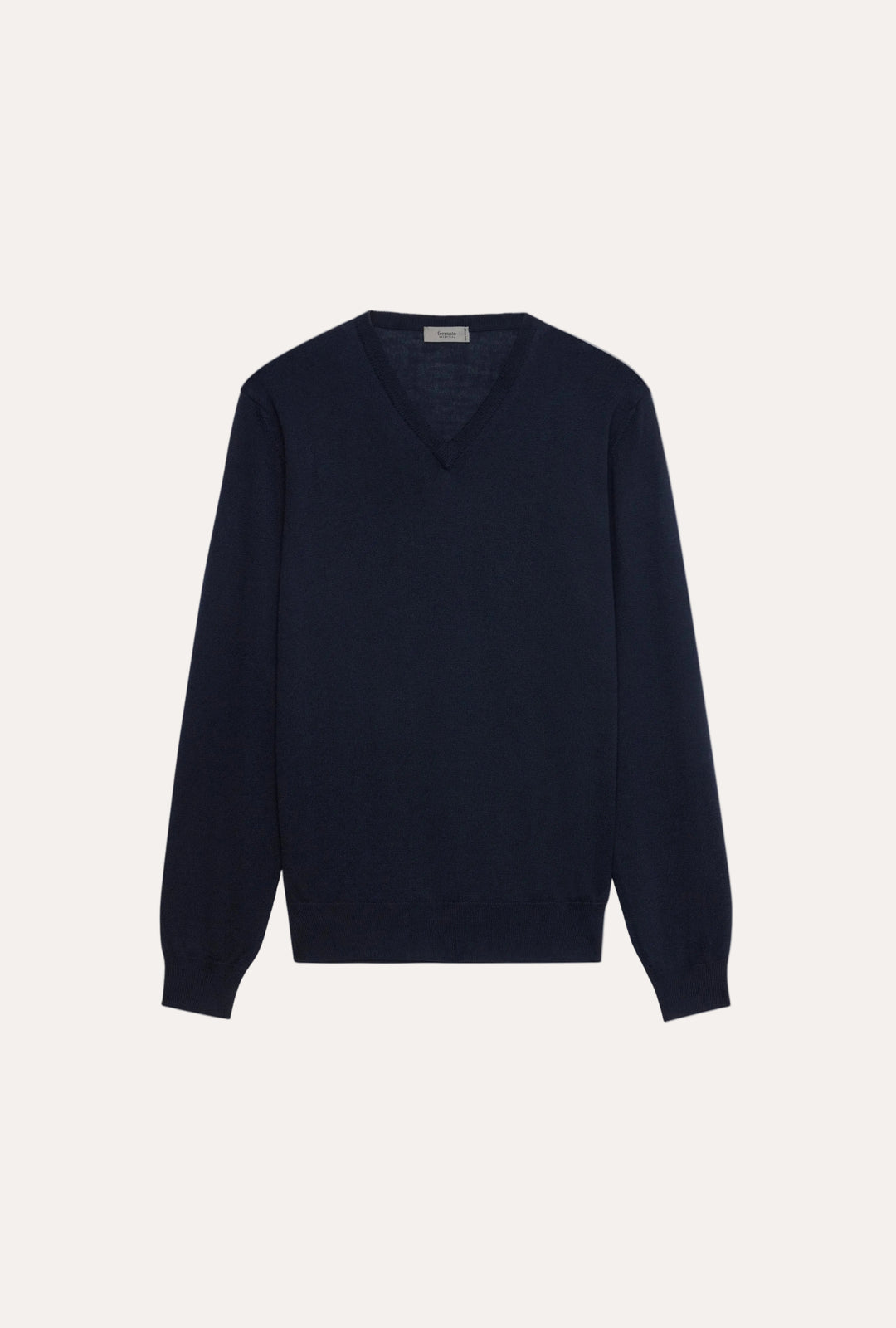 V-Neck Merino Wool Sweater Navy – frontvisning