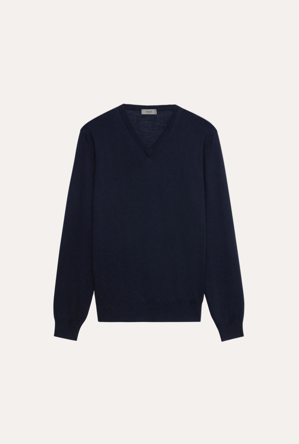 V-Neck Merino Wool Sweater Navy – frontvisning