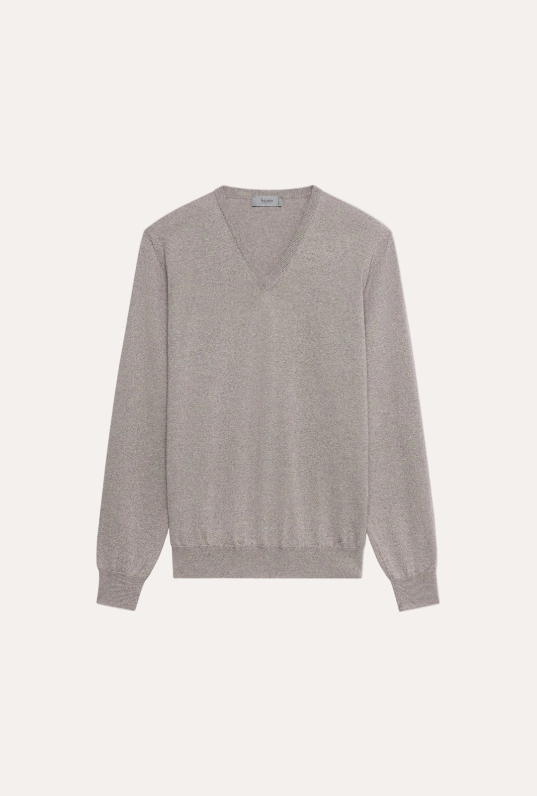 V-Neck Merino Wool Sweater Light Brown – frontvisning