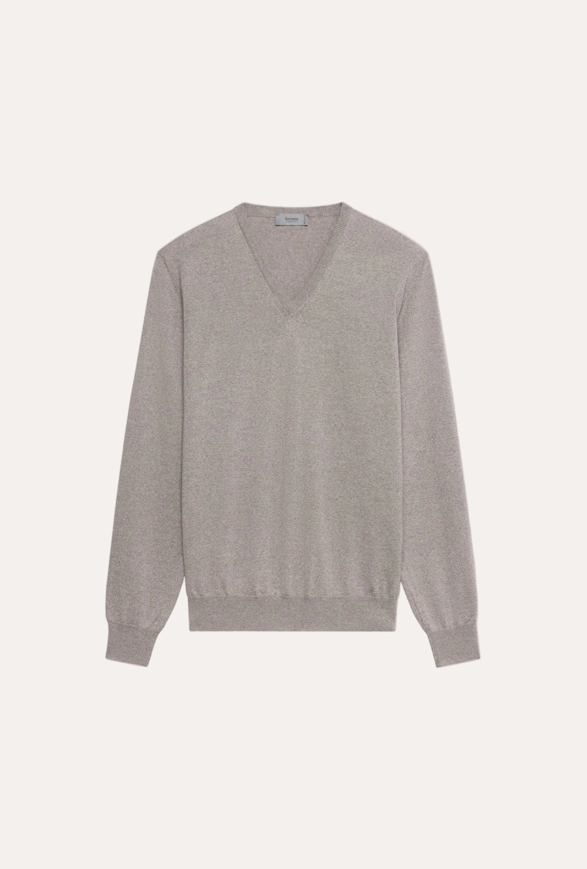 V-Neck Merino Wool Sweater Light Brown – frontvisning
