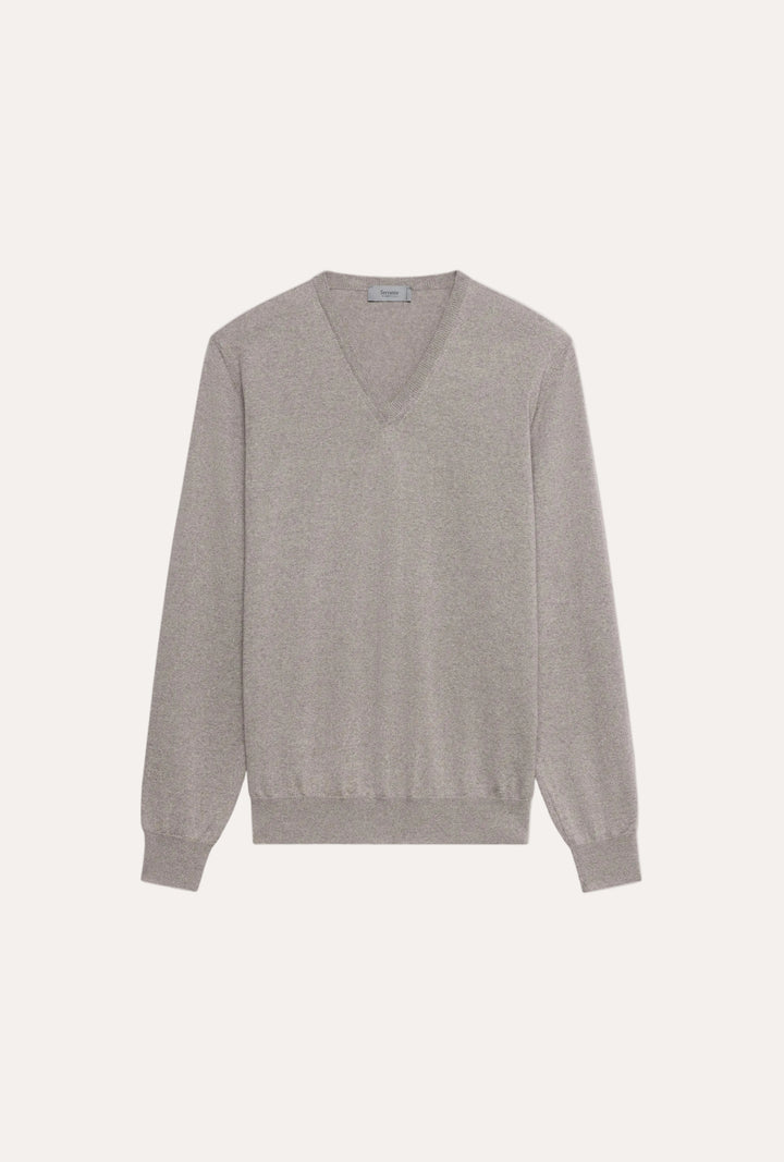 V-Neck Merino Wool Sweater Light Brown – frontvisning