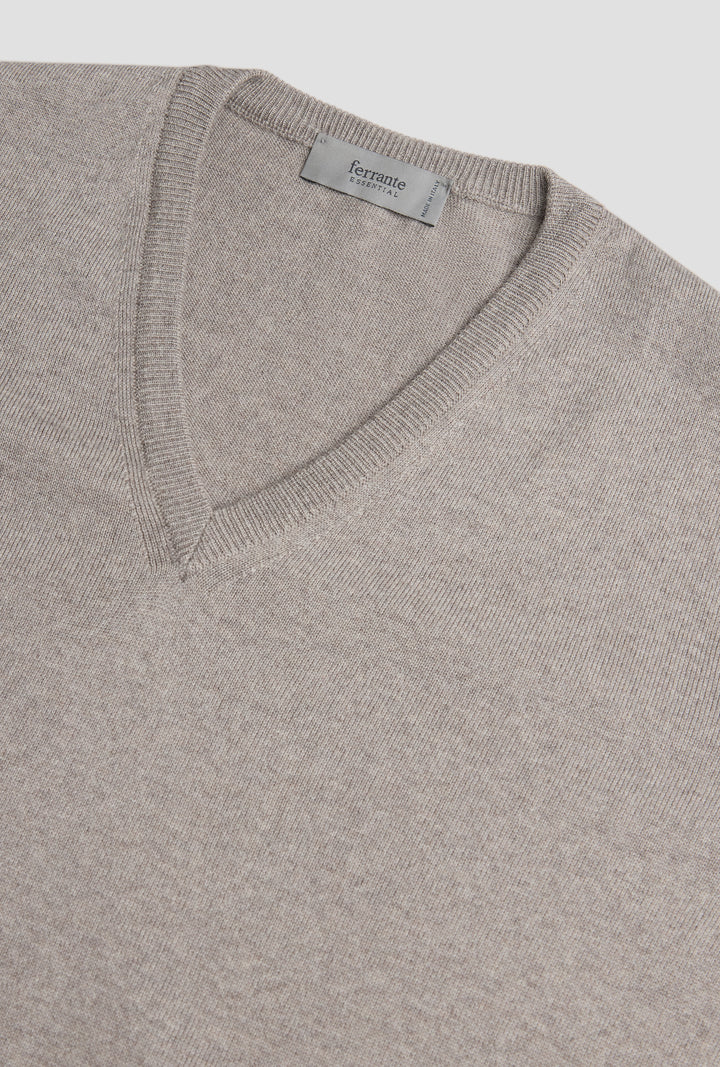 V-Neck Merino Wool Sweater Light Brown – bakvisning