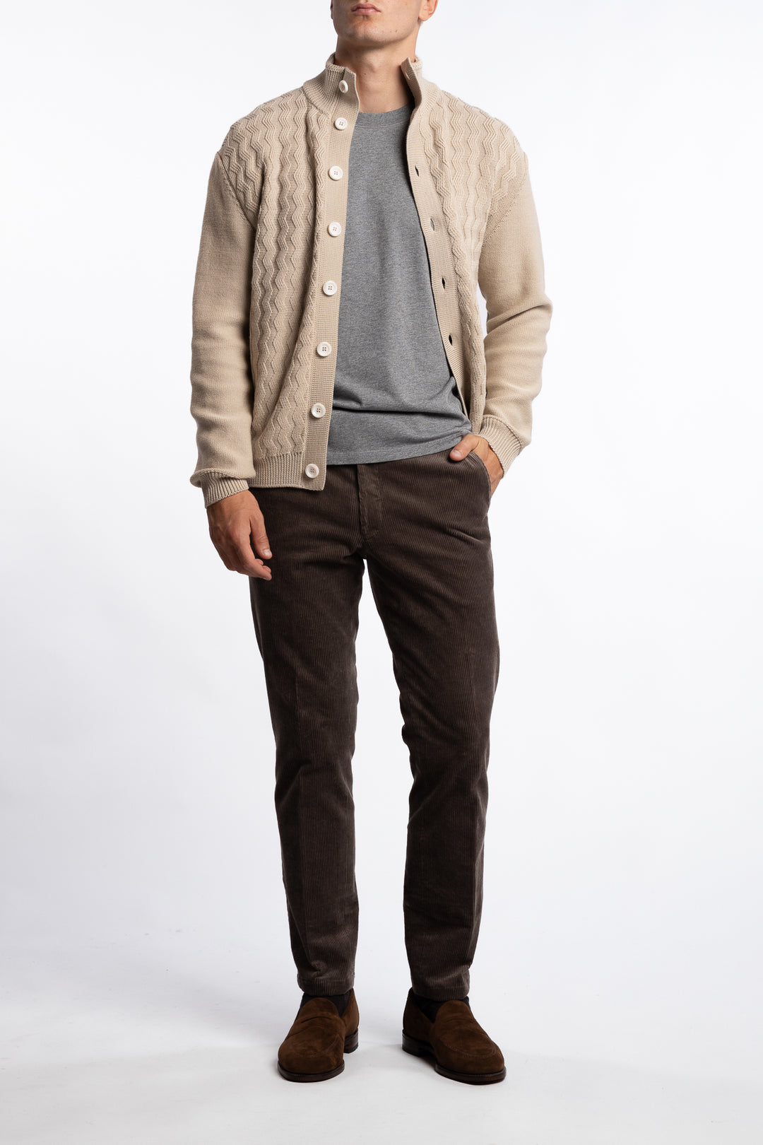 Cableknit Wool Cardigan Beige
