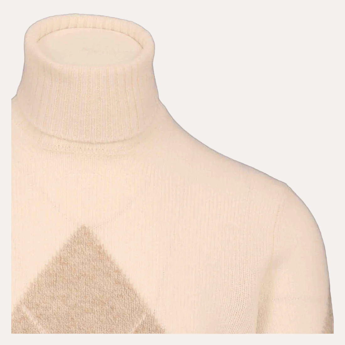 Wool Turtleneck White Argyle – detalj