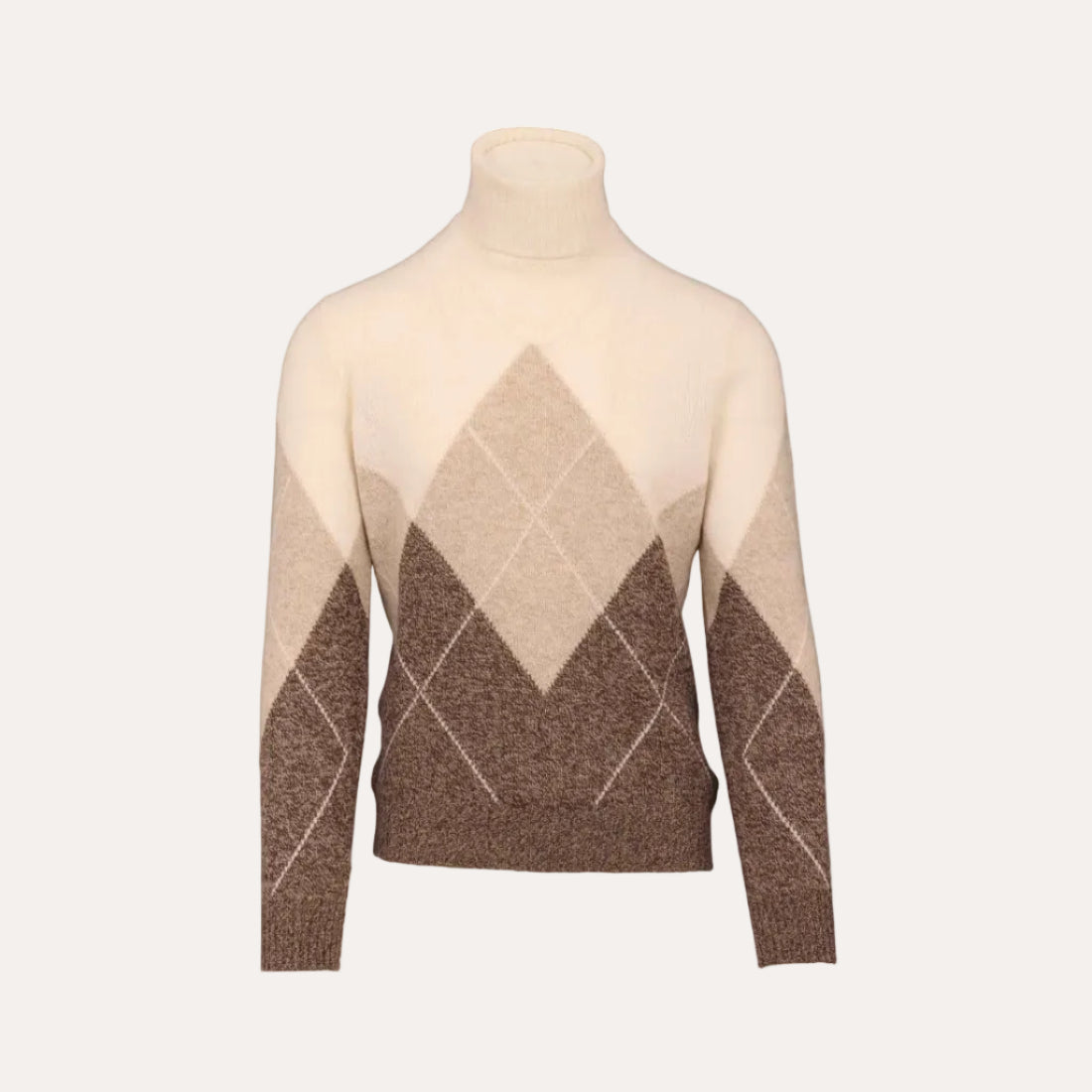 Wool Turtleneck White Argyle