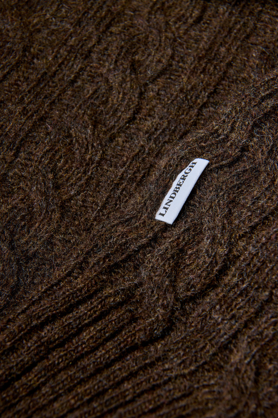 Lambswool Raglan Cable O-Neck Dk Brown Mel