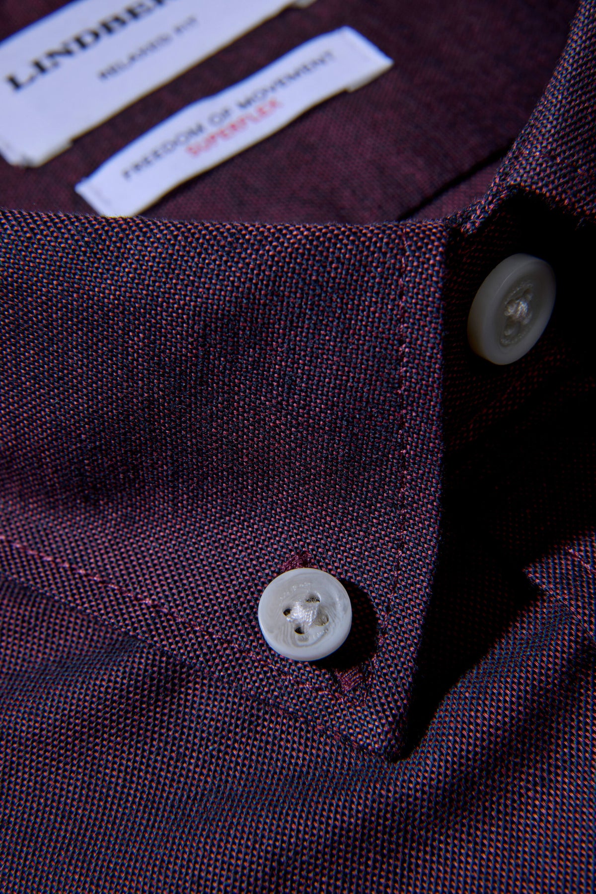 Oxford Superflex Shirt L/S Deep Red Mix - detaljbilde