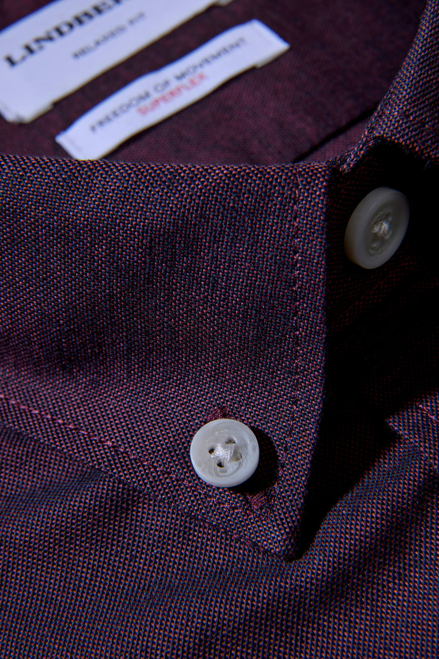 Oxford Superflex Shirt L/S Deep Red Mix - detaljbilde