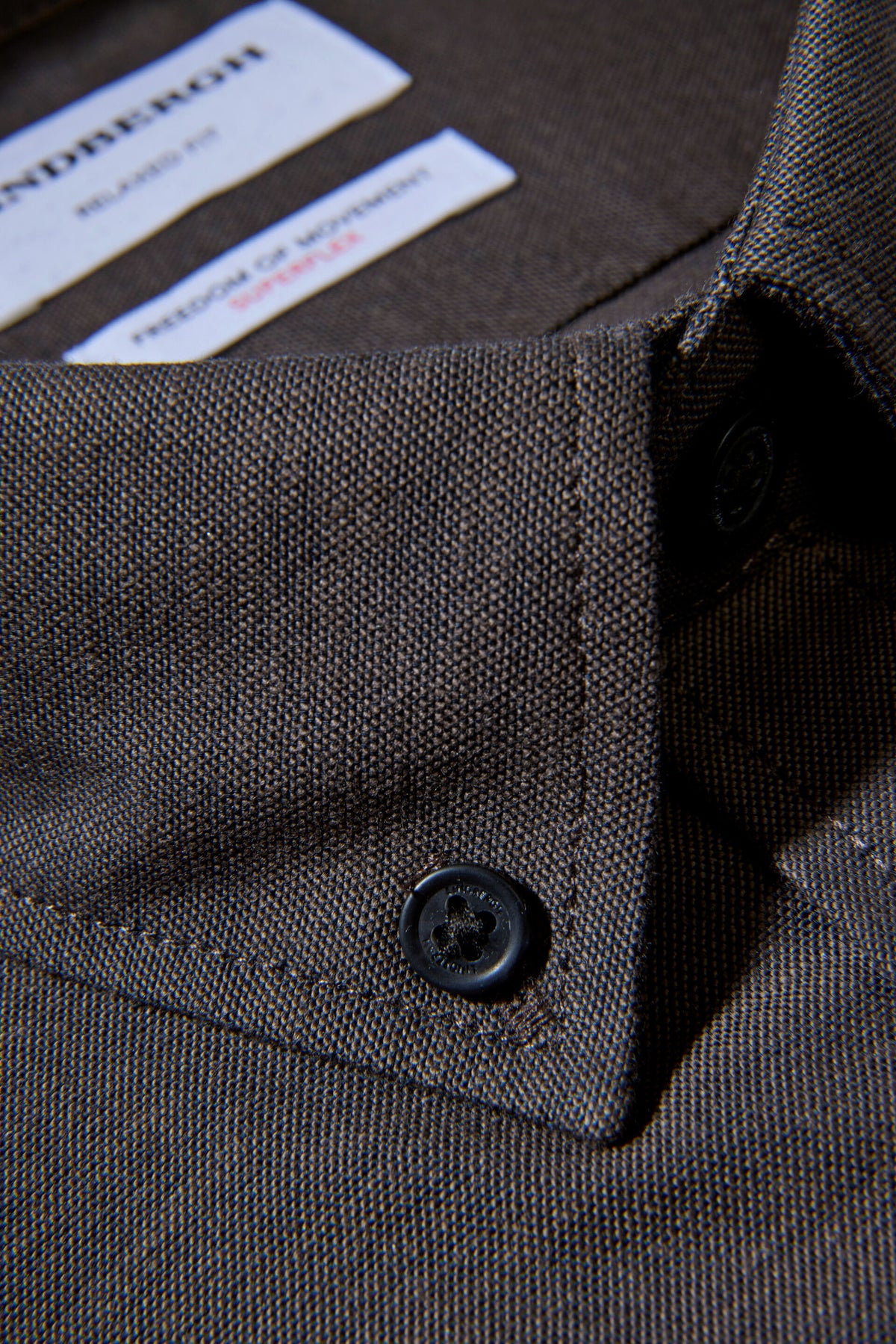 Oxford Superflex Shirt L/S Dk Brown Mix - detaljbilde stoff