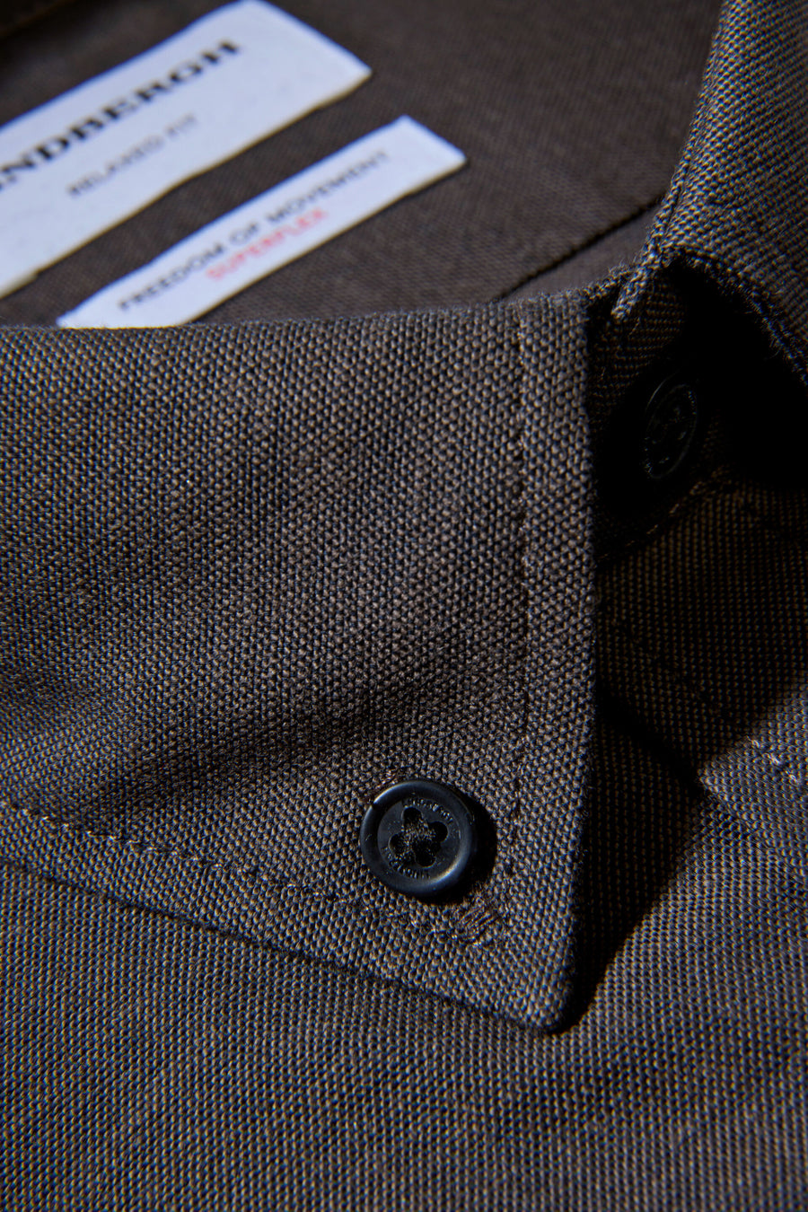 Oxford Superflex Shirt L/S Dk Brown Mix - detaljbilde stoff