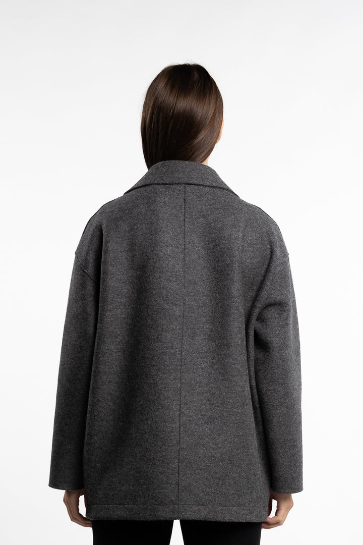 Dropped shoulder double breasted jacket pressed wool-  Middle grey