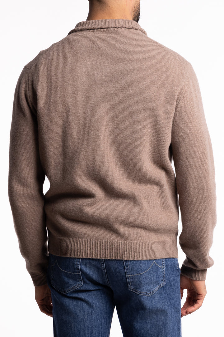 Merino Wool/Cashmere Button Neck Beige