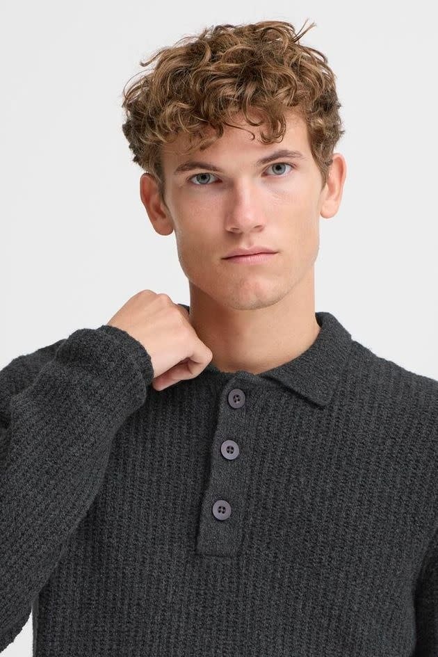 Gahn 1X1 Rib Polo Knit Dark Grey