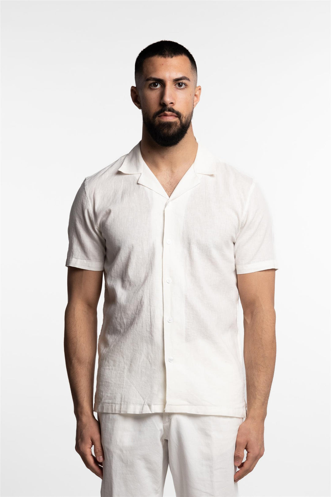Short Sleeve Linen/Cotton Shirt White