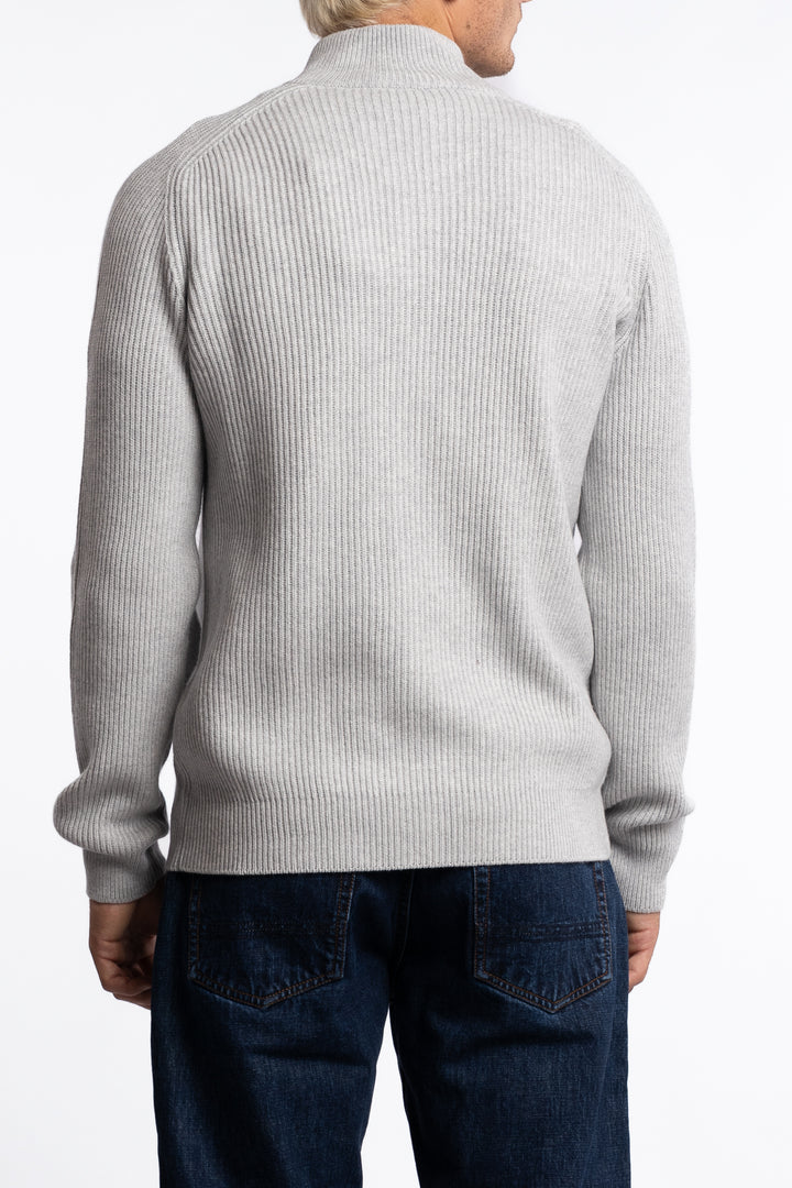 Virgin Wool Ribbed Full-zip Grey