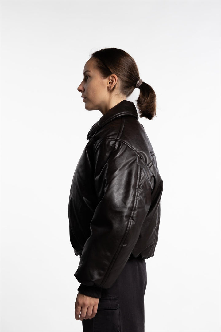 Coated Bomber Jacket- Dark Brown