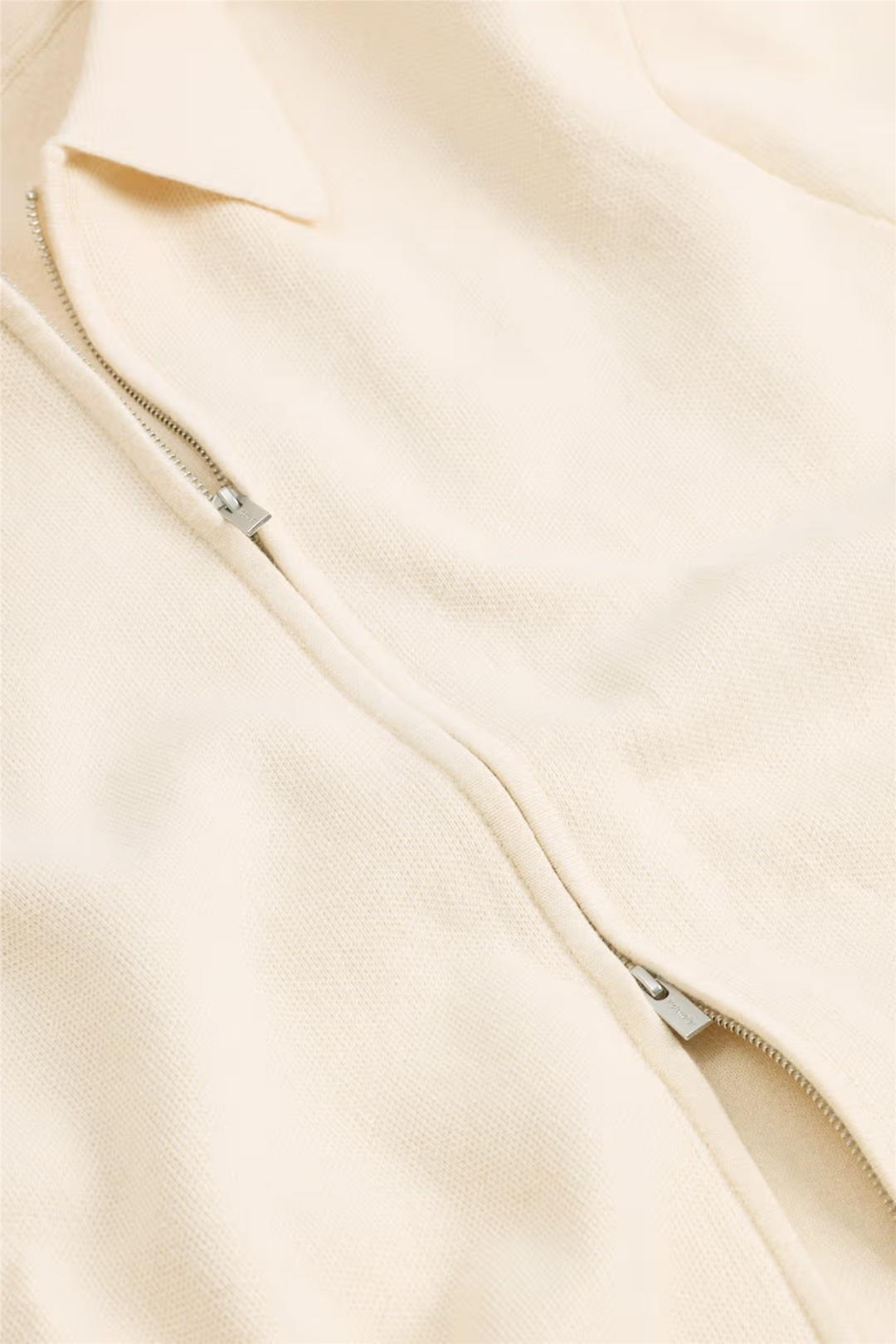 Summer Zip-Up Polo Knit Ecru