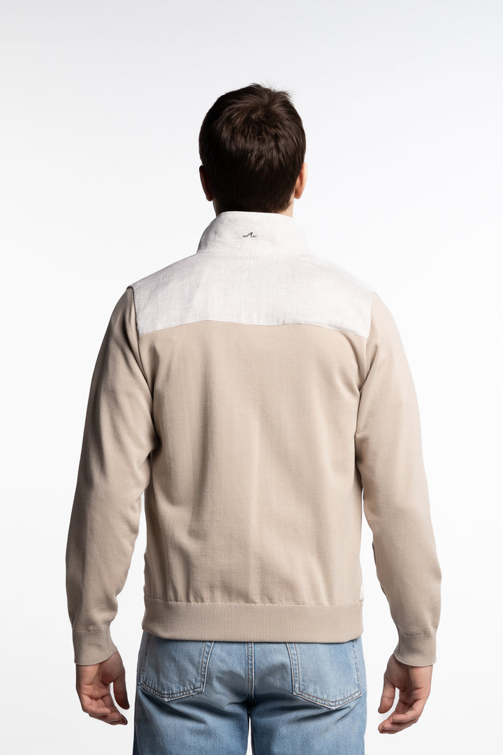 Hybrid Zip-Up Cardigan Linen And Fresco Cotton Beige