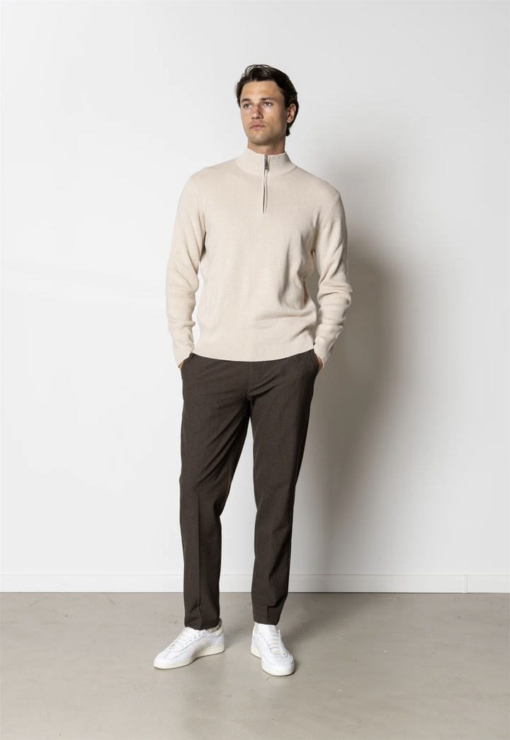 Oscar Half-Zip Knitted Jumper Ecru Melange