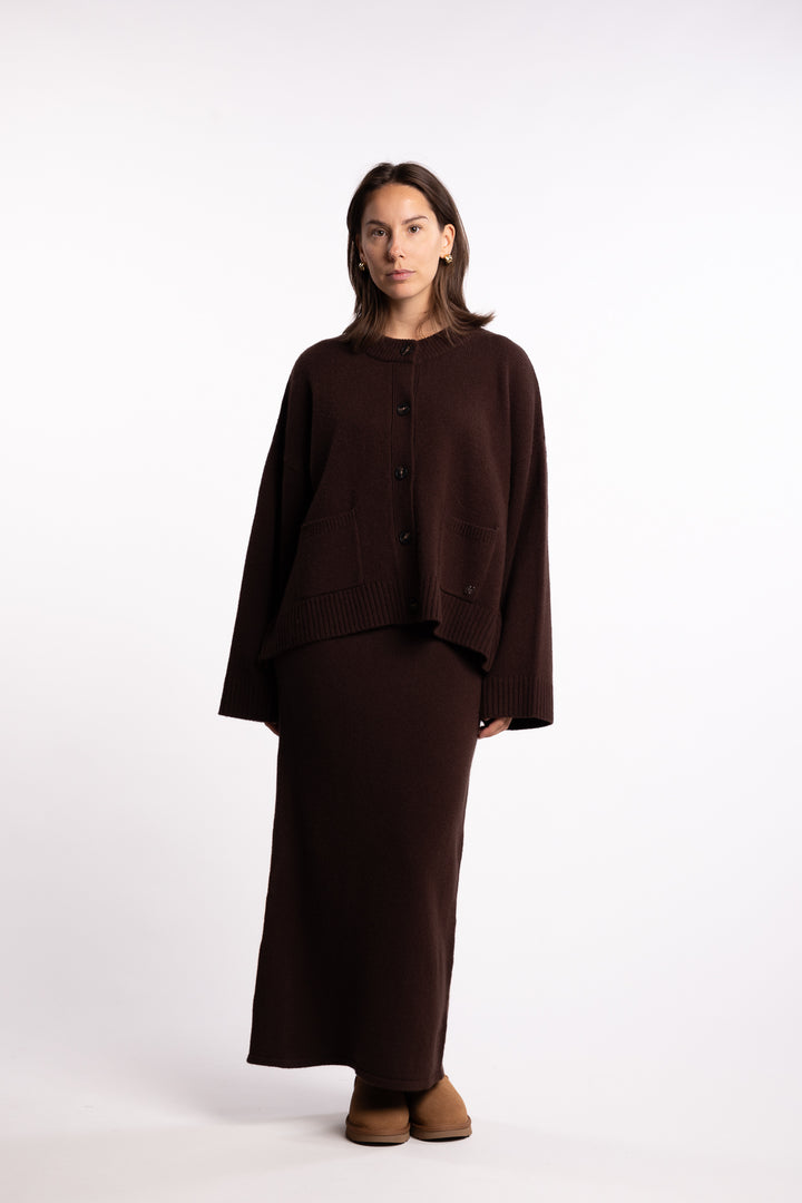 W. Wool Wide Cardigan - Dk. Brown