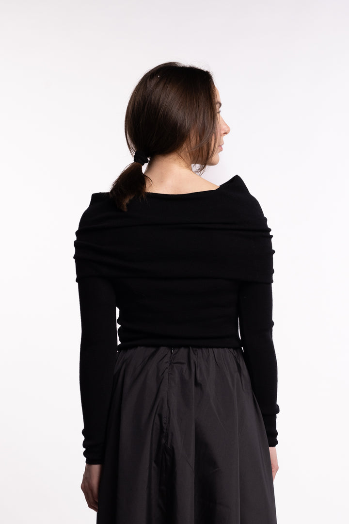 Off Shoulder Knit Top - Jet Black