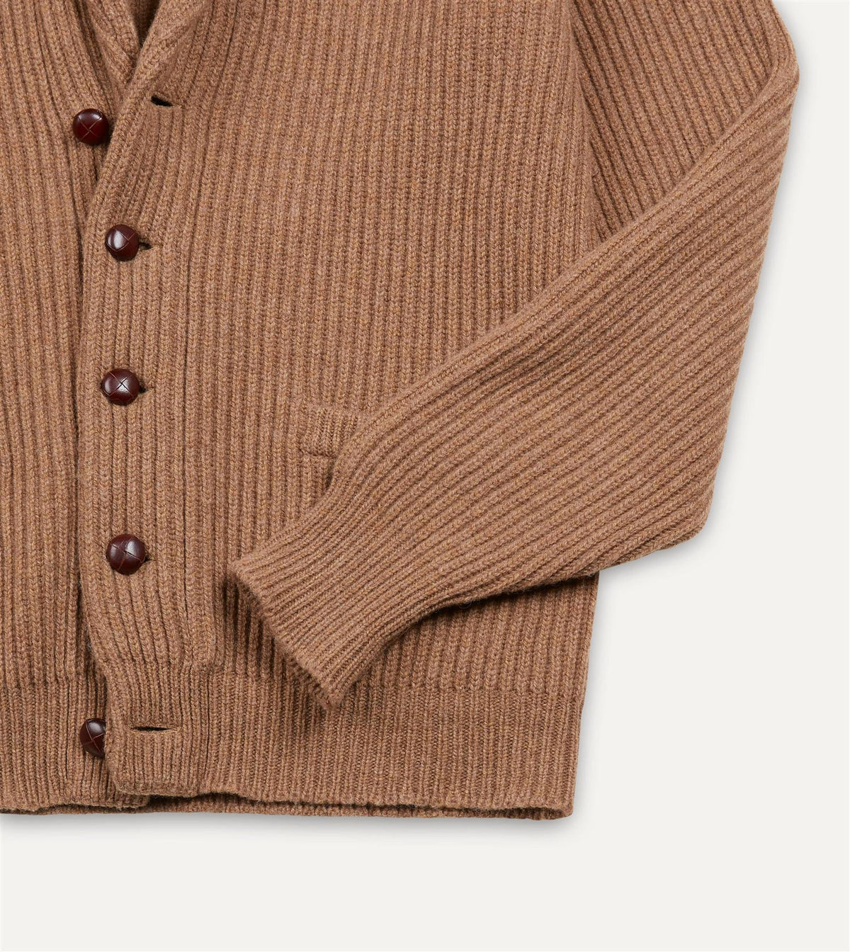 Lambswool Shawl Collar Rib Cardigan Camel