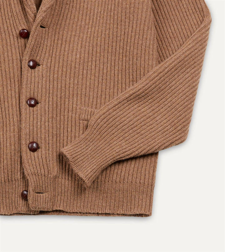 Lambswool Shawl Collar Rib Cardigan Camel