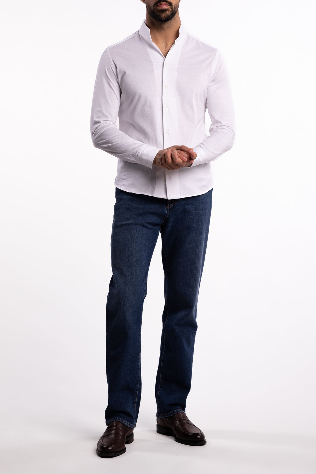 No Collar Cotton Shirt White