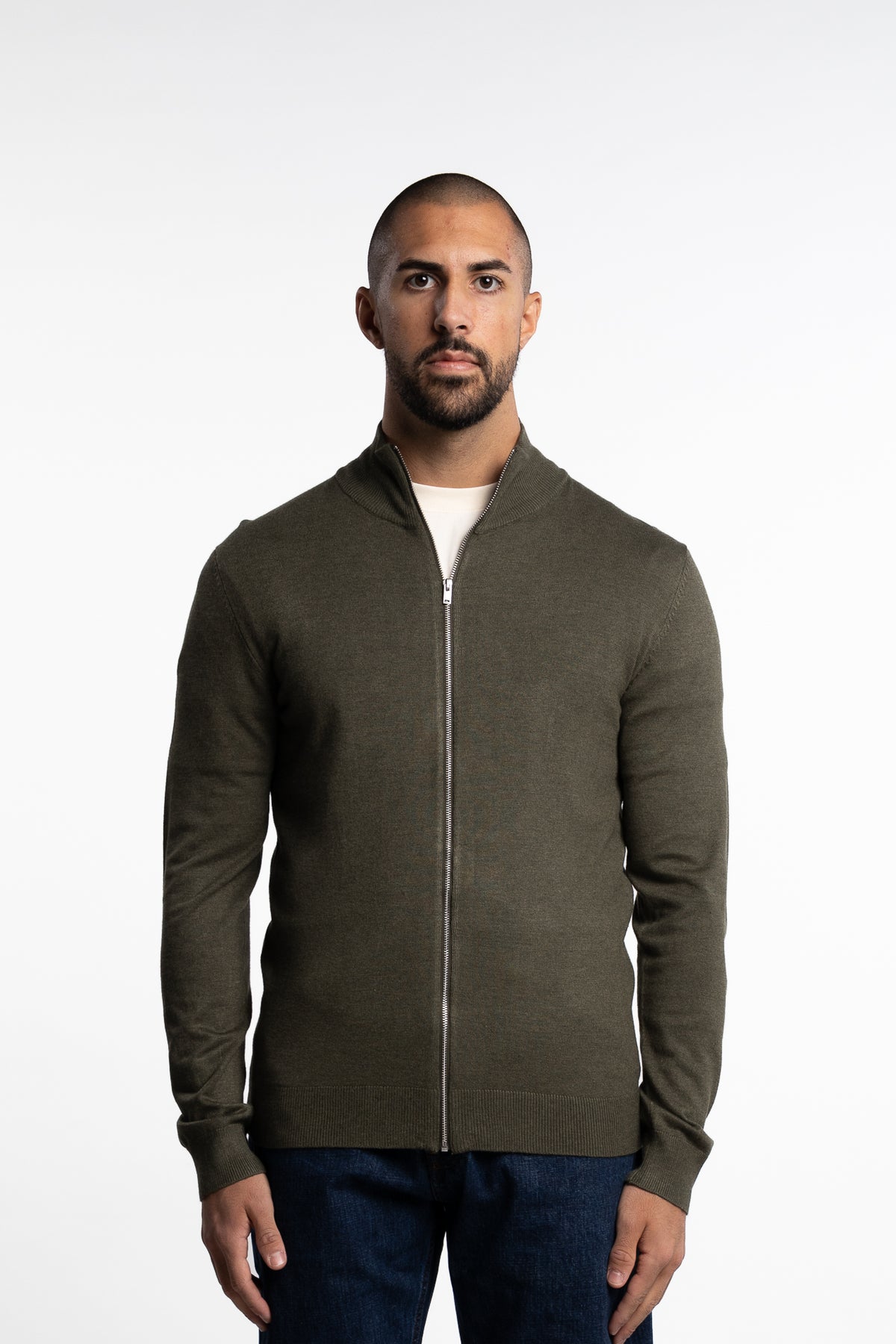 Ecovero Zip Cardigan Army Mel