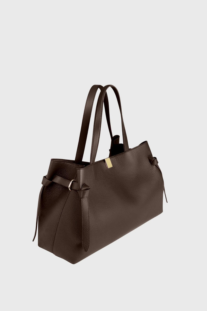 Gyoza Tote- Espresso Pebble Grain Leather