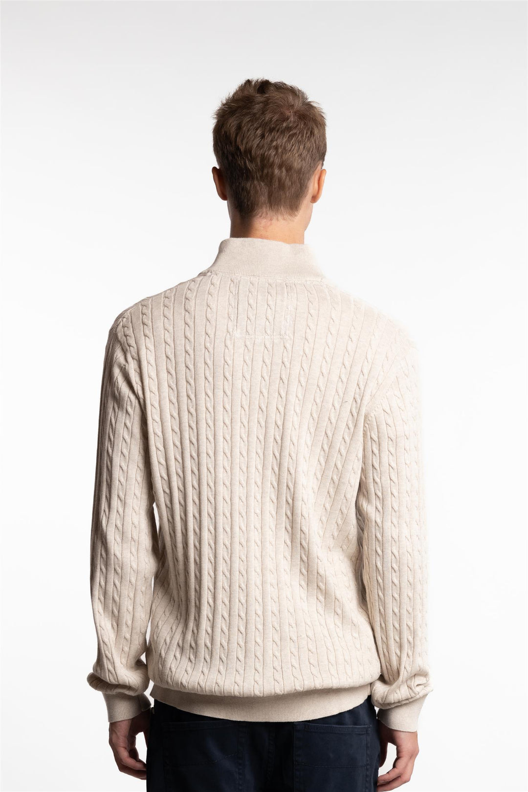 Half Zip Cable Knit Ecru Melange