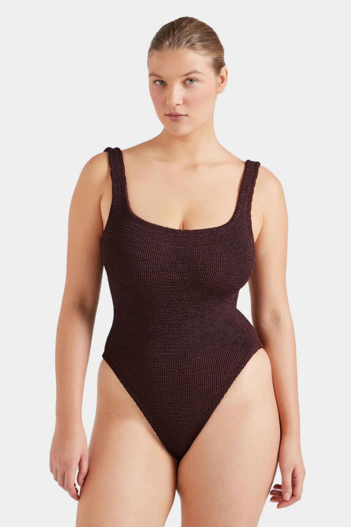 Square Neck Swim- Metallic Chocolate