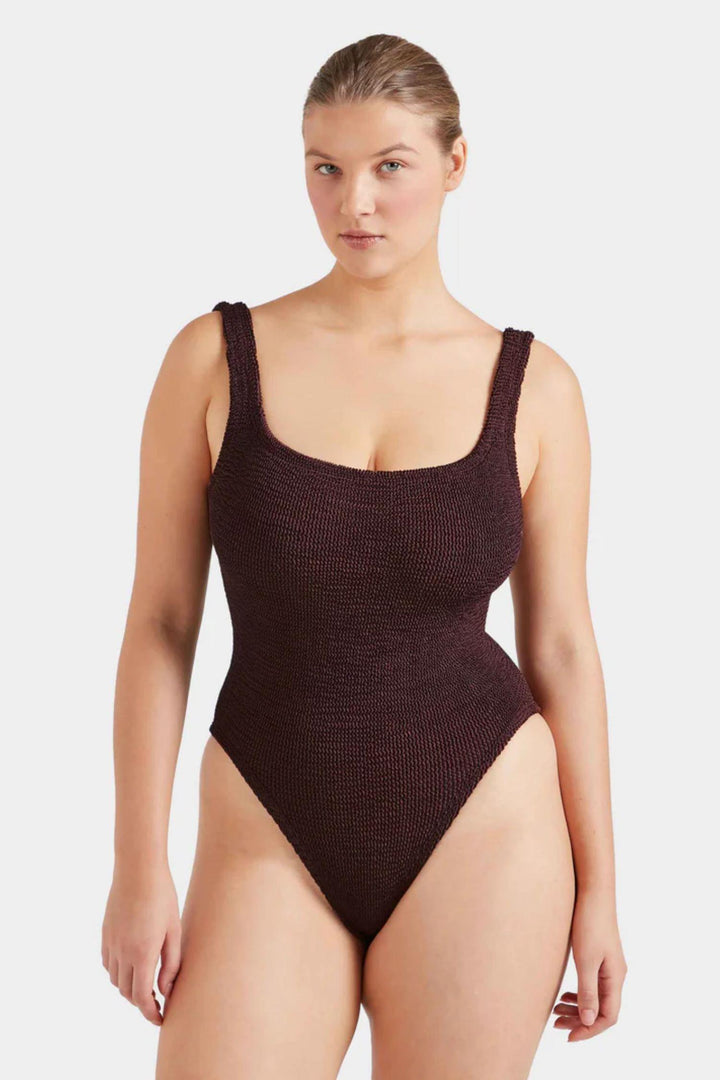 Square Neck Swim- Metallic Chocolate